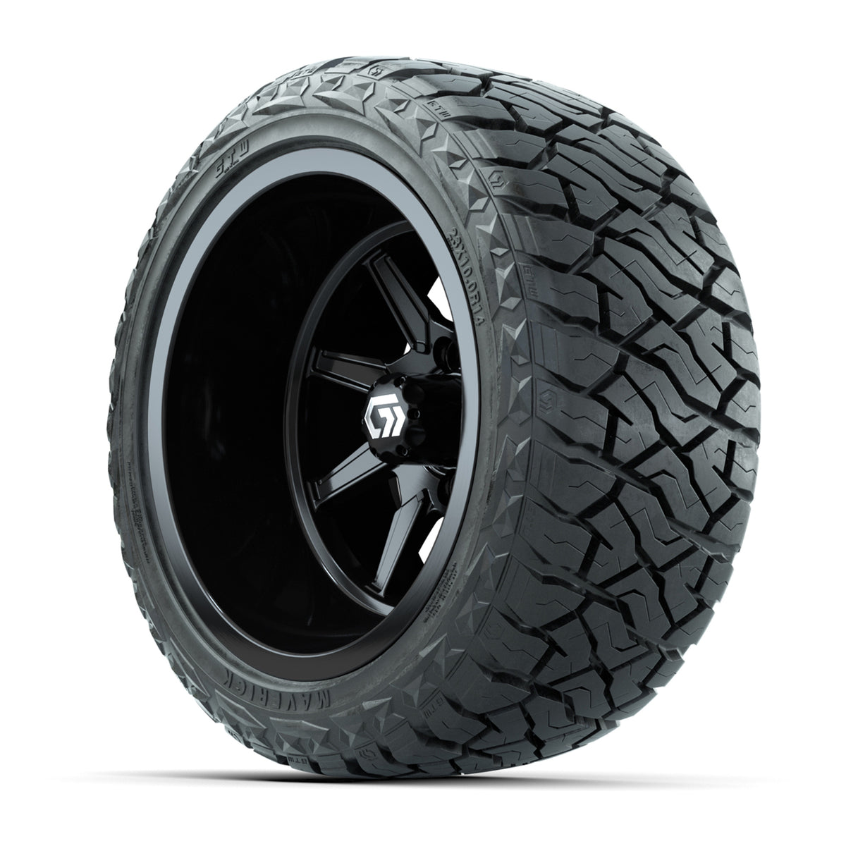 GTW Reaper Gloss Black 14" Golf Cart Wheels & 23X10-R14 Maverick Steel Belted Radial A/T Tires – Set of 4