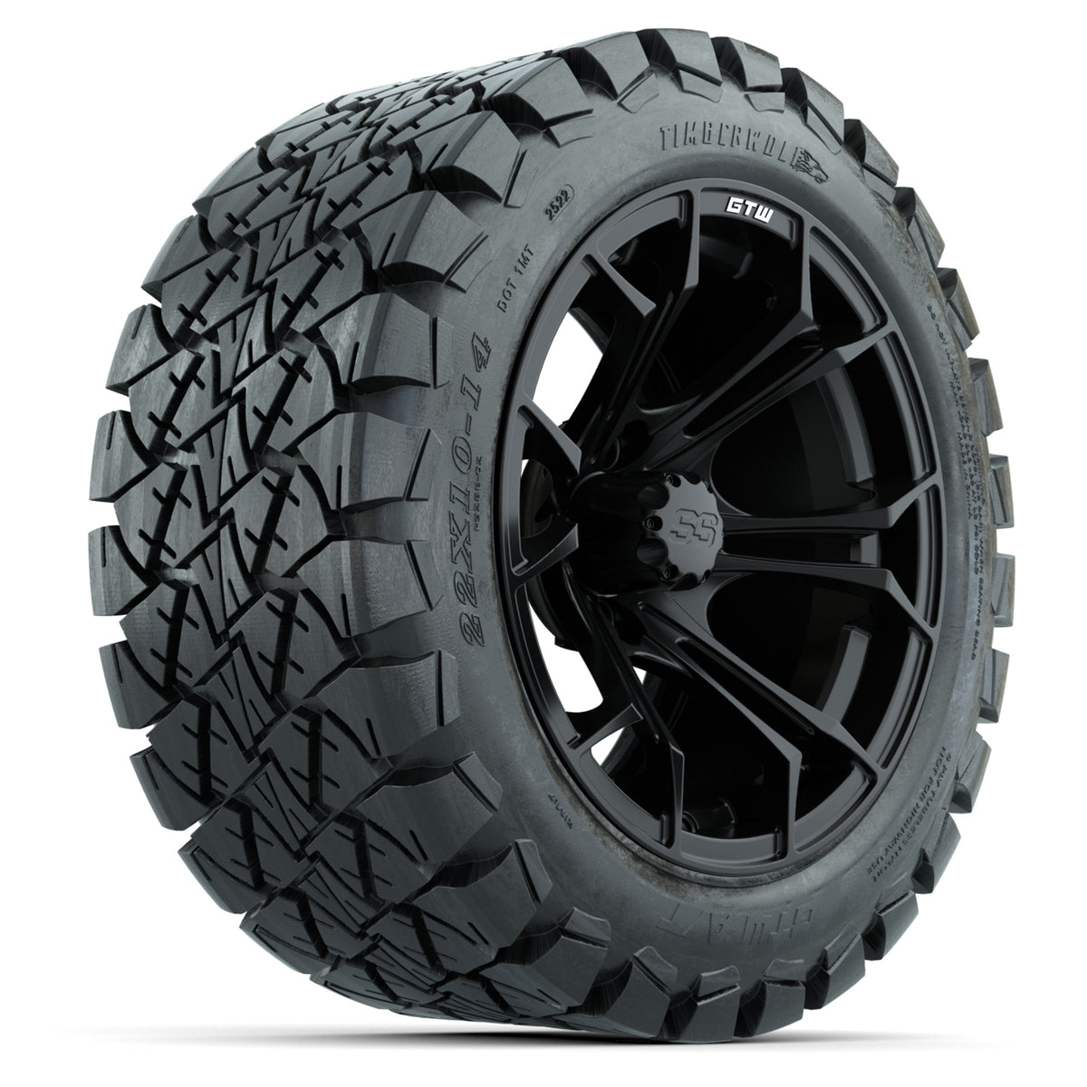 GTW Spyder Matte Black 14 in Wheels with 22x10-14 GTW Timberwolf All-Terrain Tires Full Set