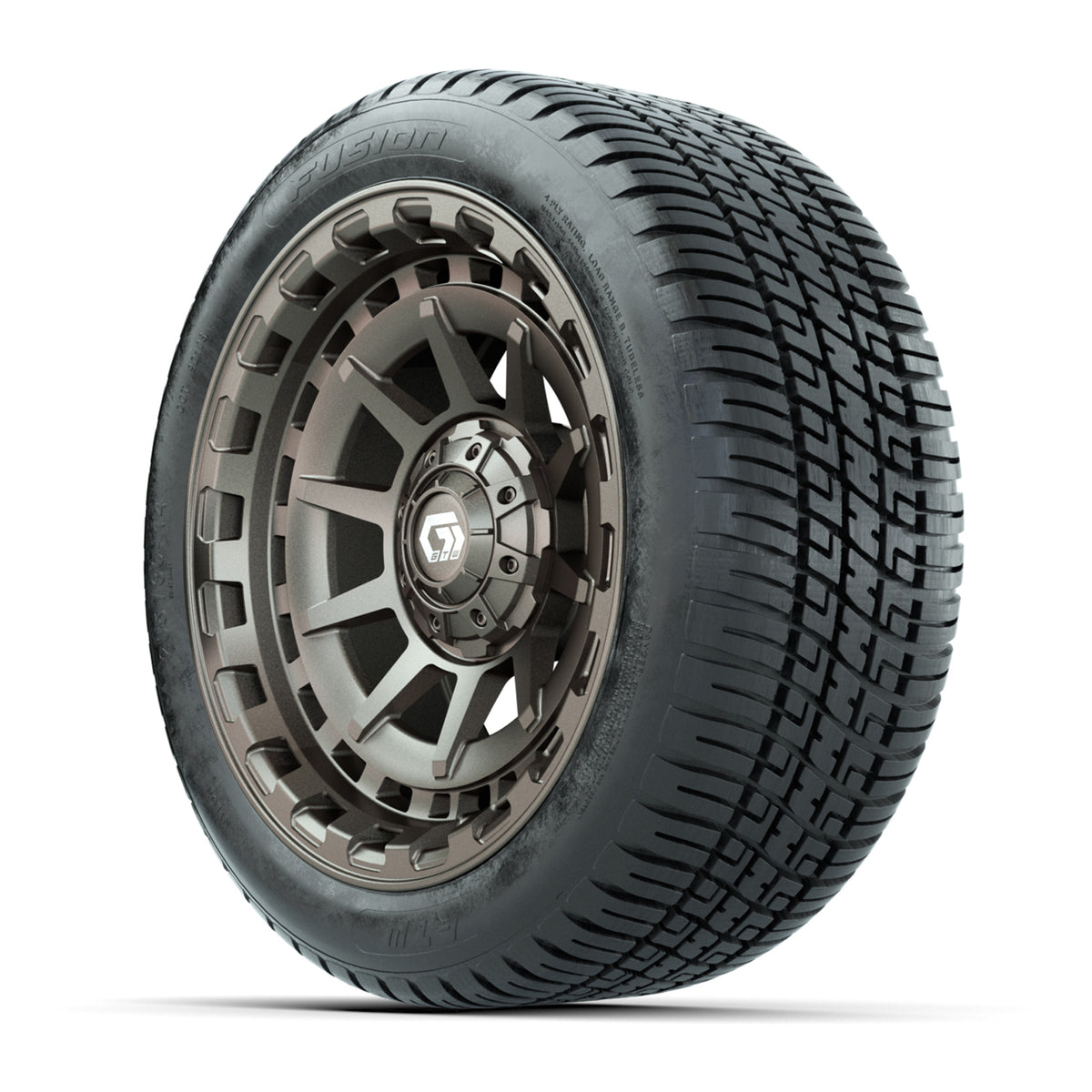 GTW® Barricade Satin Bronze 14 in Wheels with 205/30-14 Fusion Street Tires Full Set