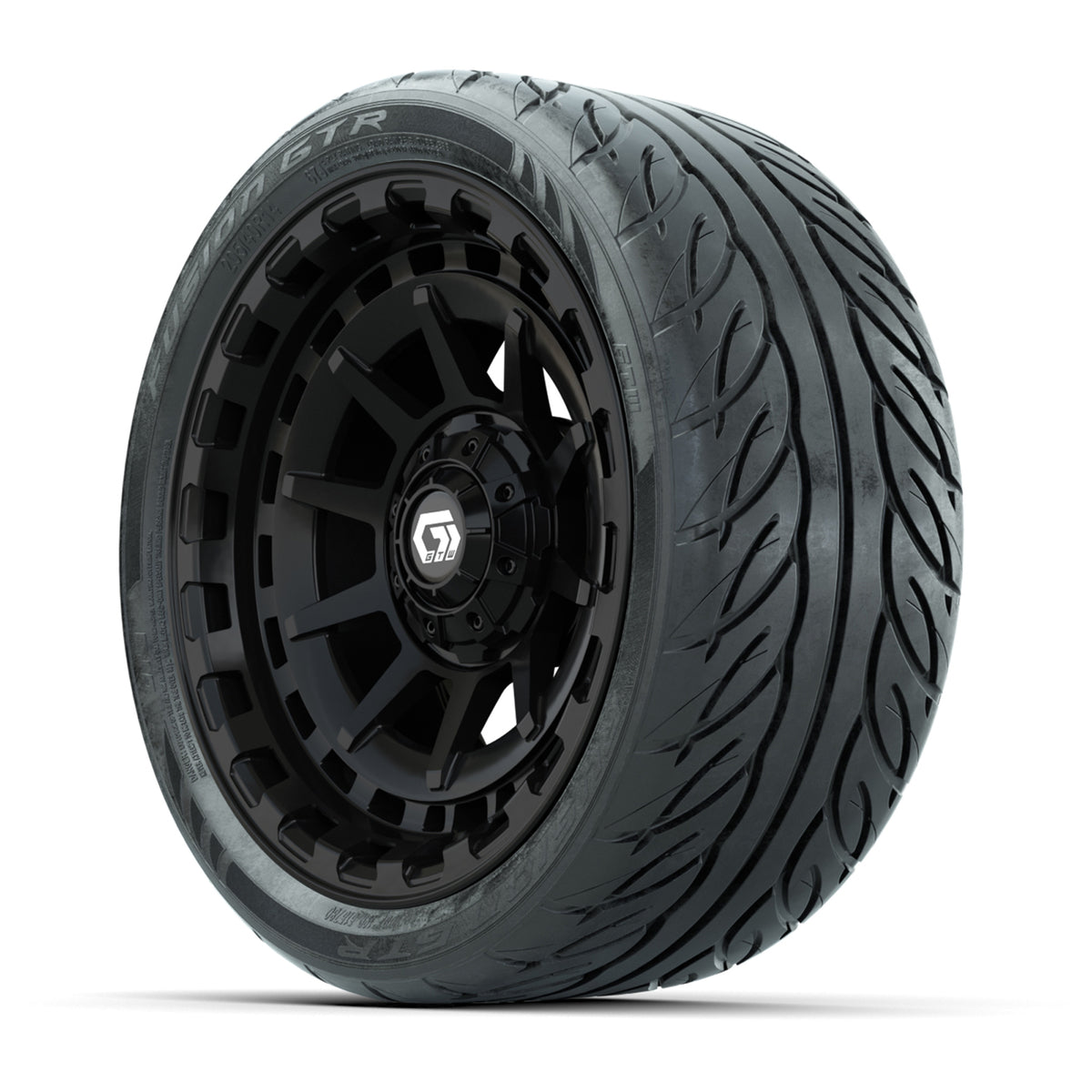 GTW® Barricade Gloss Black 14 in Wheels with 205/40-R14 Fusion GTR Steel Belted Street Tires Full Set