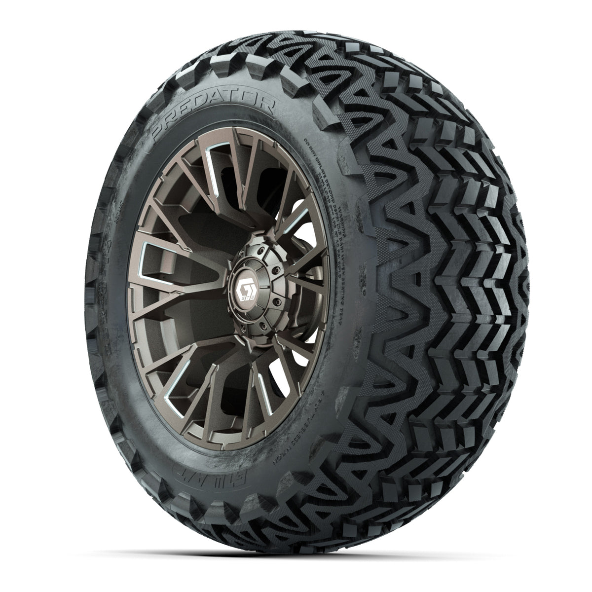 GTW® Vandal Satin Bronze/Machined 14 in Wheels with 23x10-14 Predator All-Terrain Tires – Full Set