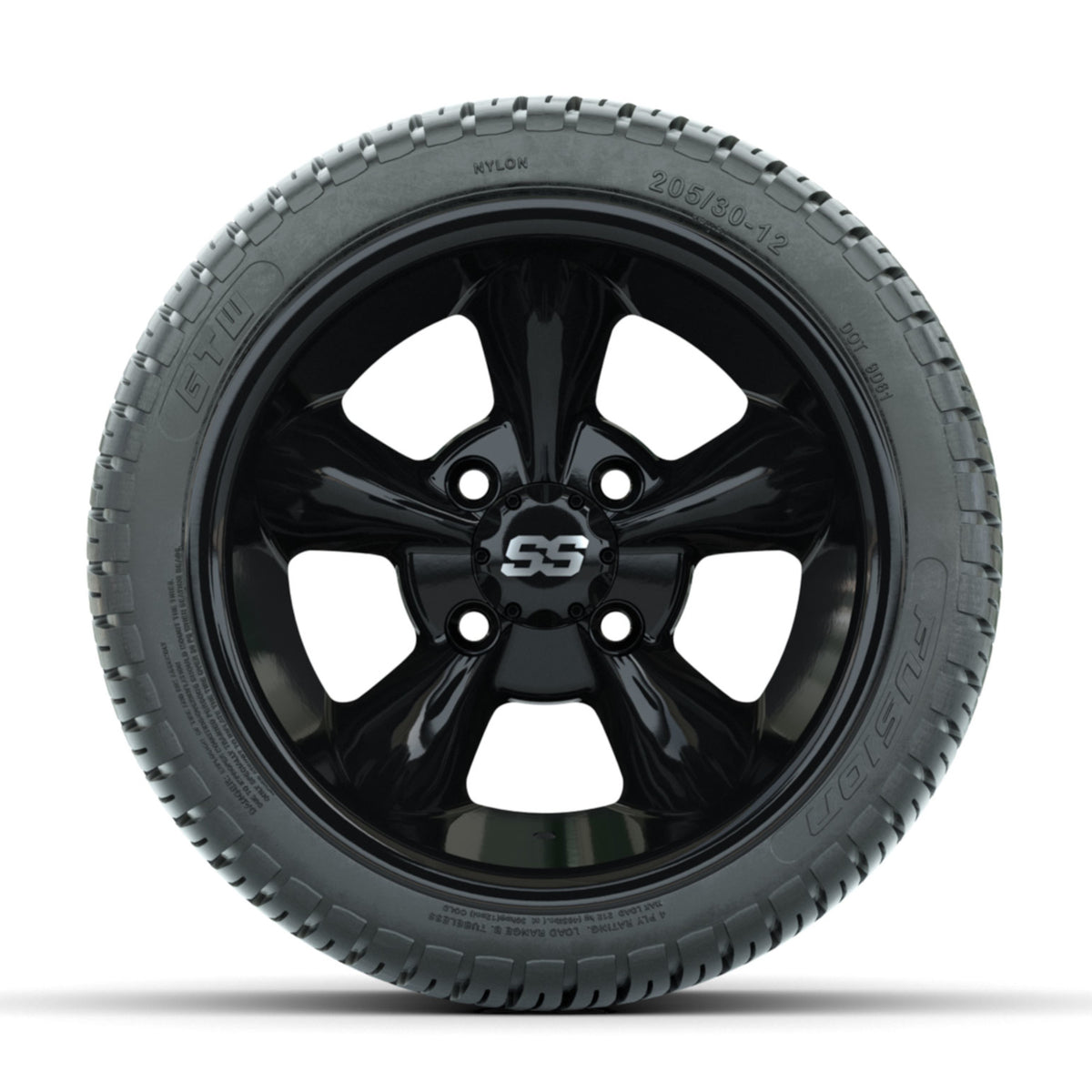 GTW Godfather Black 12" Wheels with 205/30-12 Fusion Street Tires Full Set