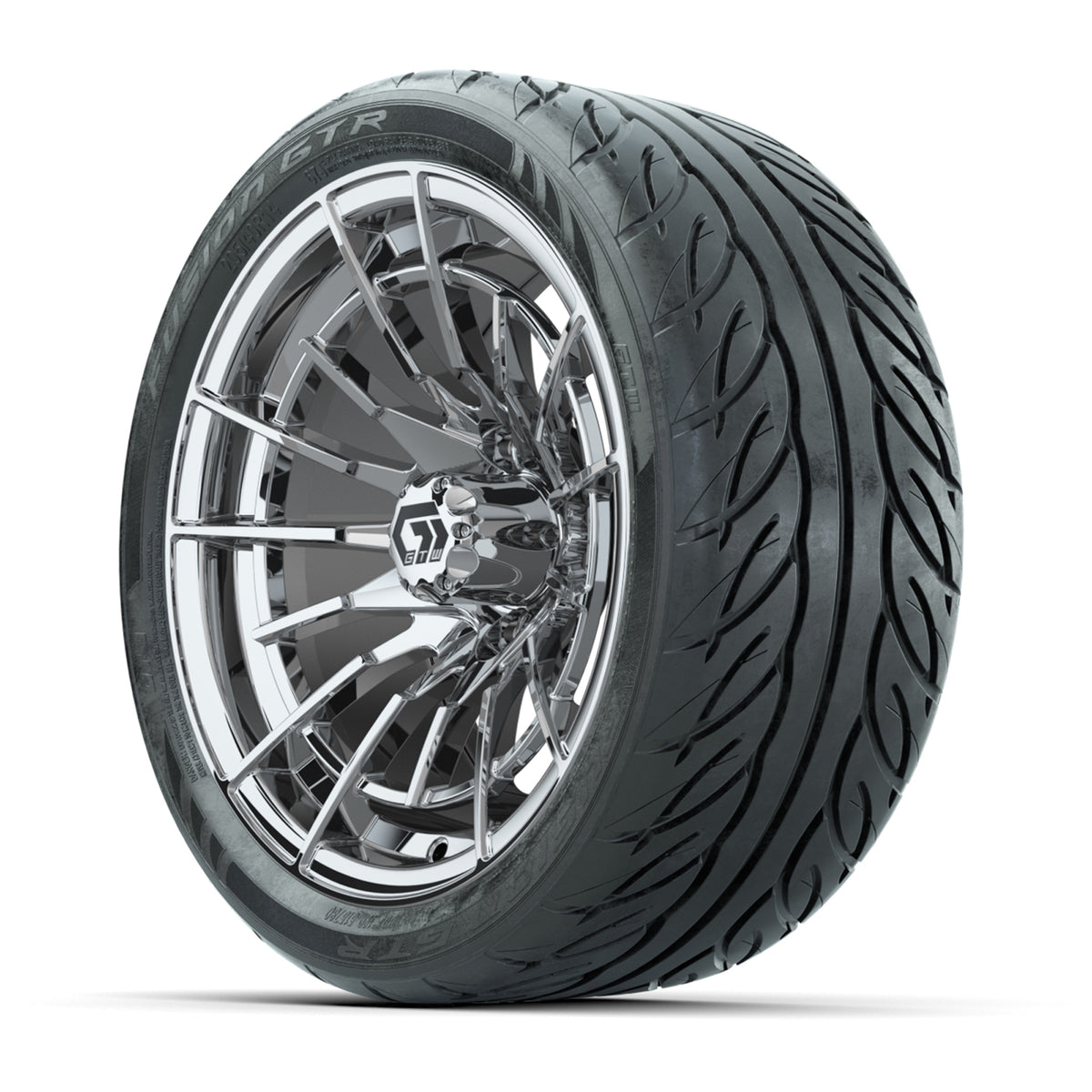GTW® Boost Chrome 14 in Wheels with 205/40-R14 Fusion GTR Steel Belted Street Tires Full Set
