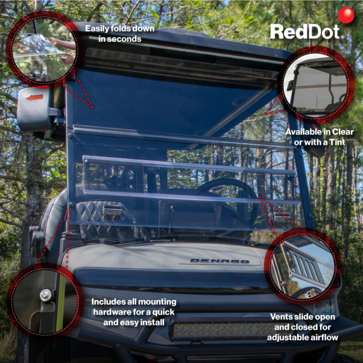 Denago Rover XL Tinted Vented Folding Windshield | 1/4" Acrylic | Made in USA
