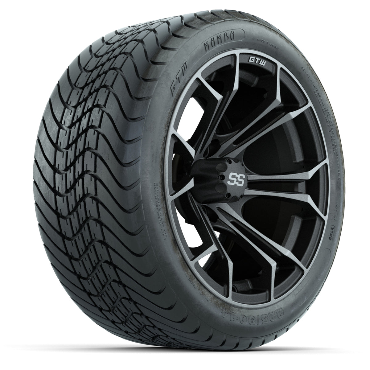 GTW Spyder Matte Grey 14" Wheels with 225/30-14 Mamba Street Tires Full Set