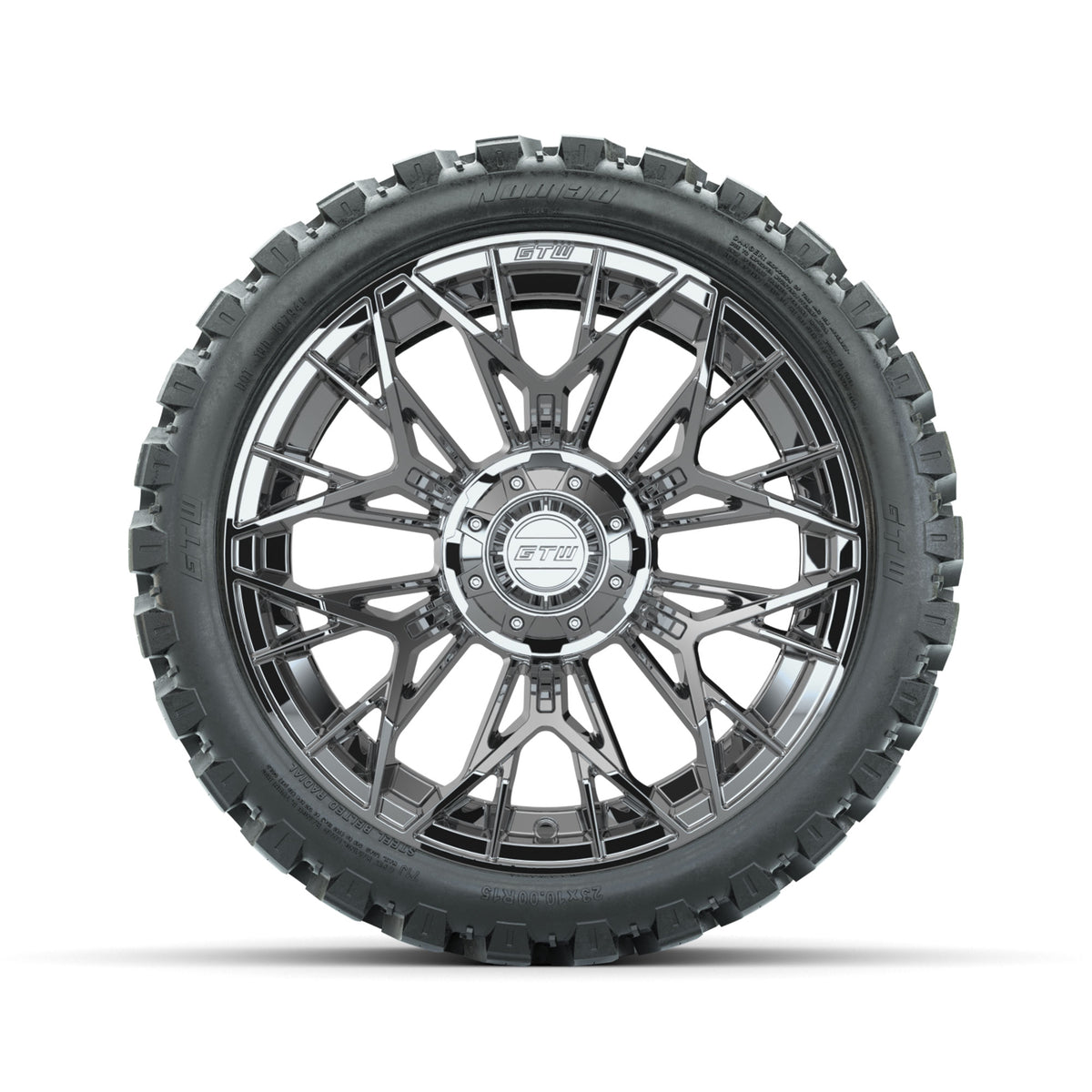 GTW® Stellar Chrome 15" Golf Cart Wheels with 23x10-R15 Nomad All-Terrain Tires – Set of 4