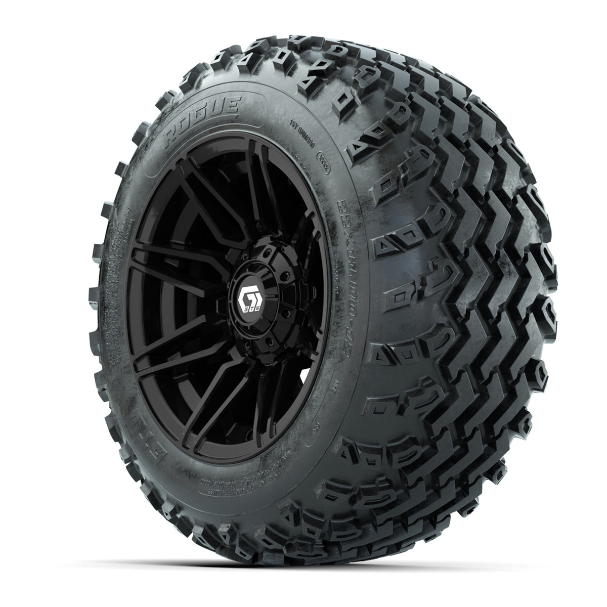 GTW® Stealth Gloss Black 12 in Wheels with 22x11.00-12 Rogue All-Terrain Tires Full Set