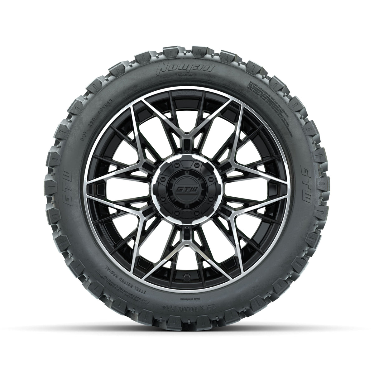 Set of (4) 14" GTW® Stellar Machined & Black Wheels with 23x10-R14 Nomad All-Terrain Tires