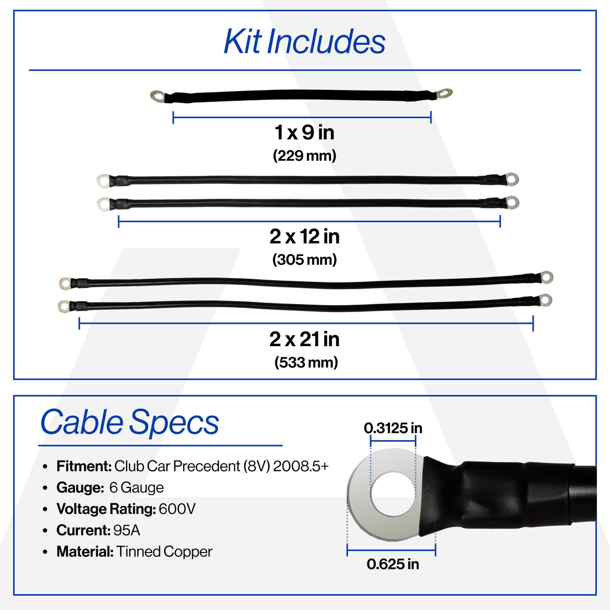 Club Car Precedent with 8V Batteries 6-Gauge Battery Cable Set (Years 2008.5-Up)