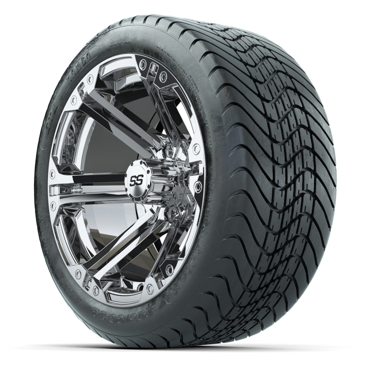 Set of (4) 14" GTW Chrome Specter Wheels with 225/30-14 Mamba Street Tires