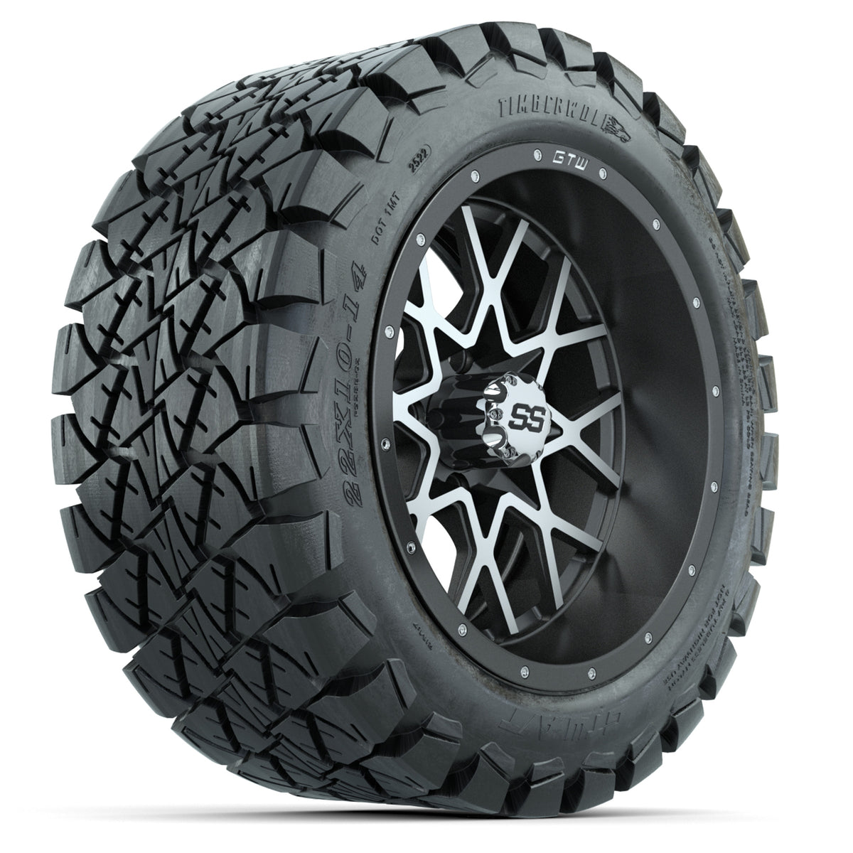 Set of (4) 14" GTW Vortex Wheels (Grey) w/22x10-14 GTW Timberwolf All-Terrain Tires