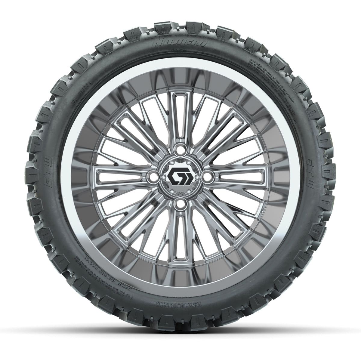 GTW® Viper Chrome 15" Wheels with 23X10-R15 Nomad Steel Belted Radial A/T Tires - Full Set