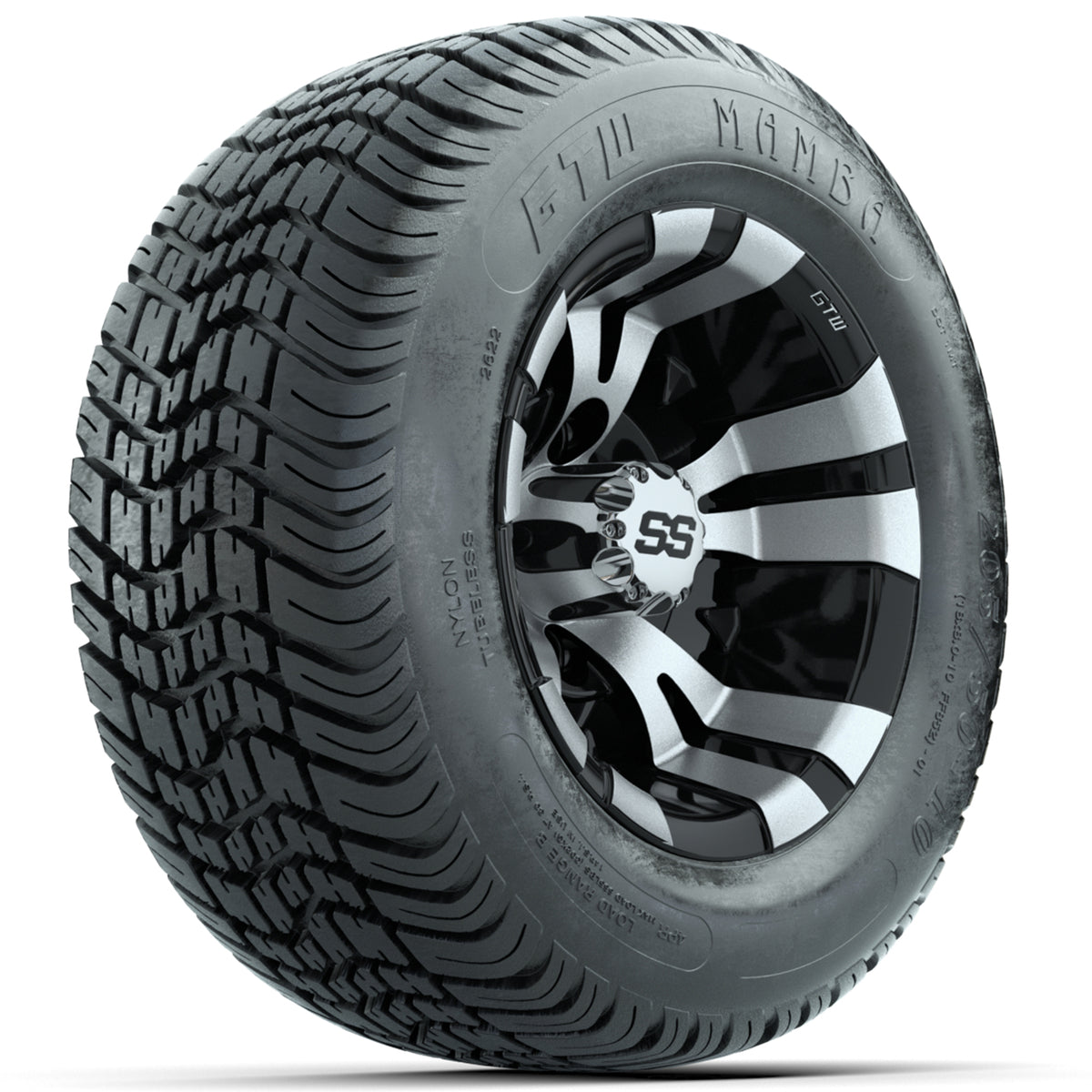 GTW Vampire Machined & Black 10" Golf Cart Wheels with 205/50-10 Mamba Street Tires – Set of 4