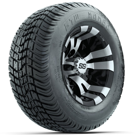 GTW Vampire Machined & Black 10" Golf Cart Wheels with 205/50-10 Mamba Street Tires – Set of 4