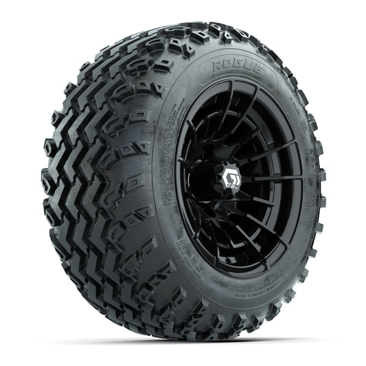 GTW® Boost Gloss Black 12 in Wheels with 22x11.00-12 Rogue All-Terrain Tires Full Set