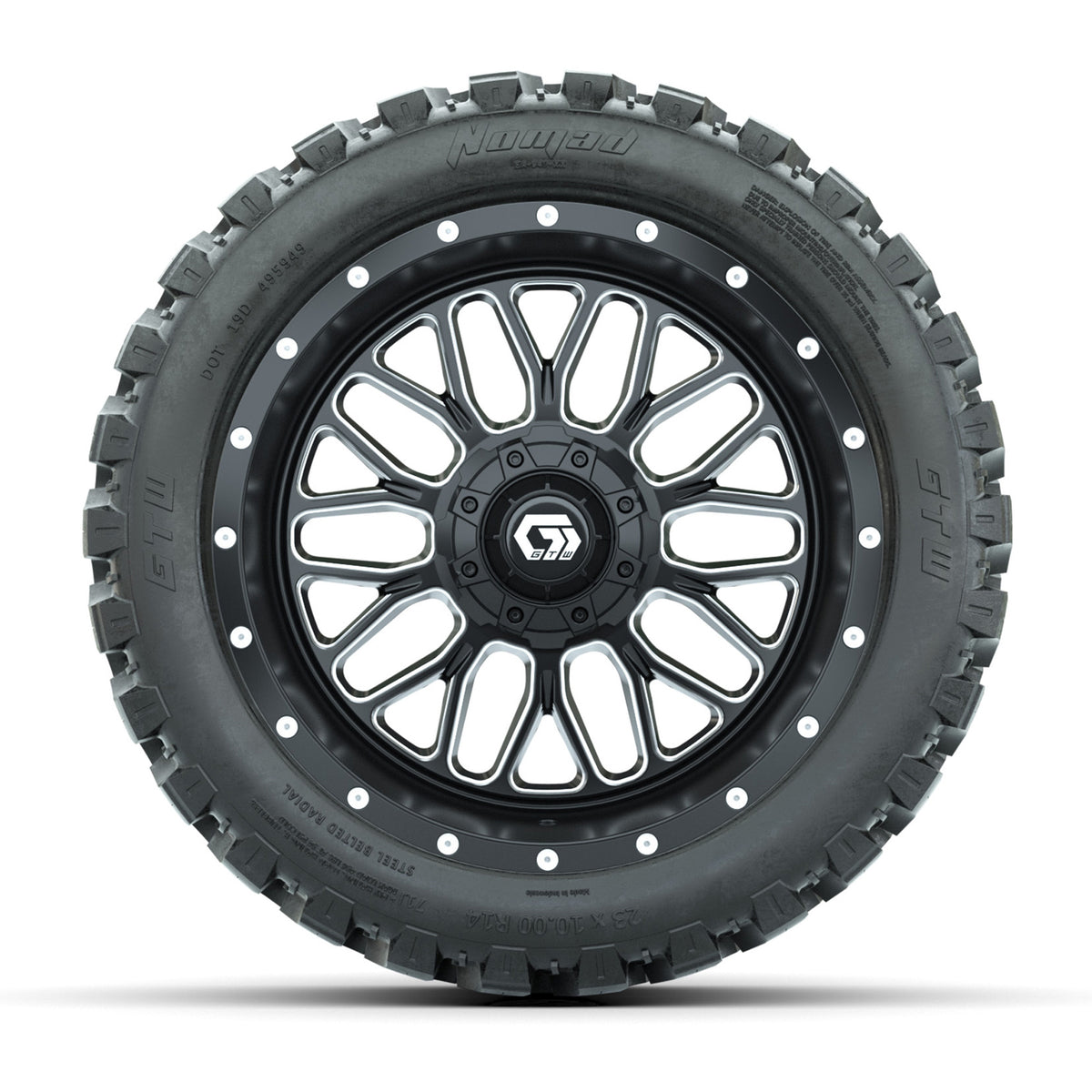 Set of (4) 14" GTW® Helix Machined & Black Wheels with 23x10-R14 Nomad All-Terrain Tires