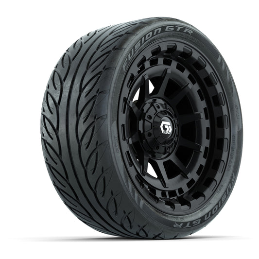 GTW® Barricade Gloss Black 14 in Wheels with 205/40-R14 Fusion GTR Steel Belted Street Tires Full Set