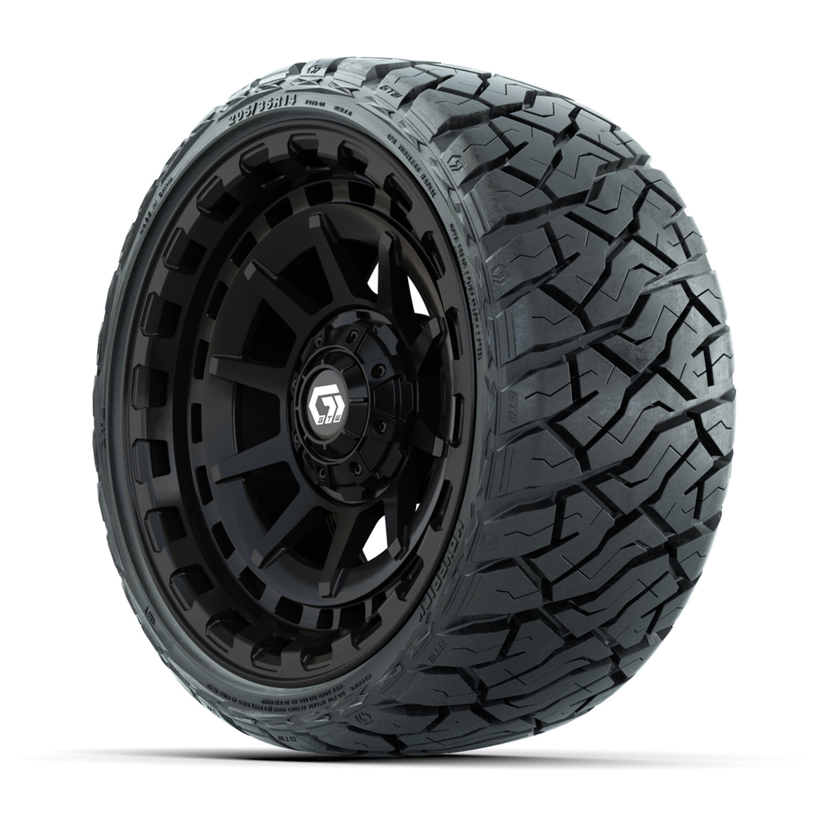 GTW Barricade Gloss Black 14" Wheels with 205/35-R14 Maverick Low-Profile All-Terrain Tires – Full Set