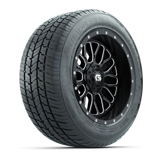 GTW® Helix Black and Machined 14" Wheels with 225/50-R14 Fusion STR DOT Approved Street Tires - Full Set