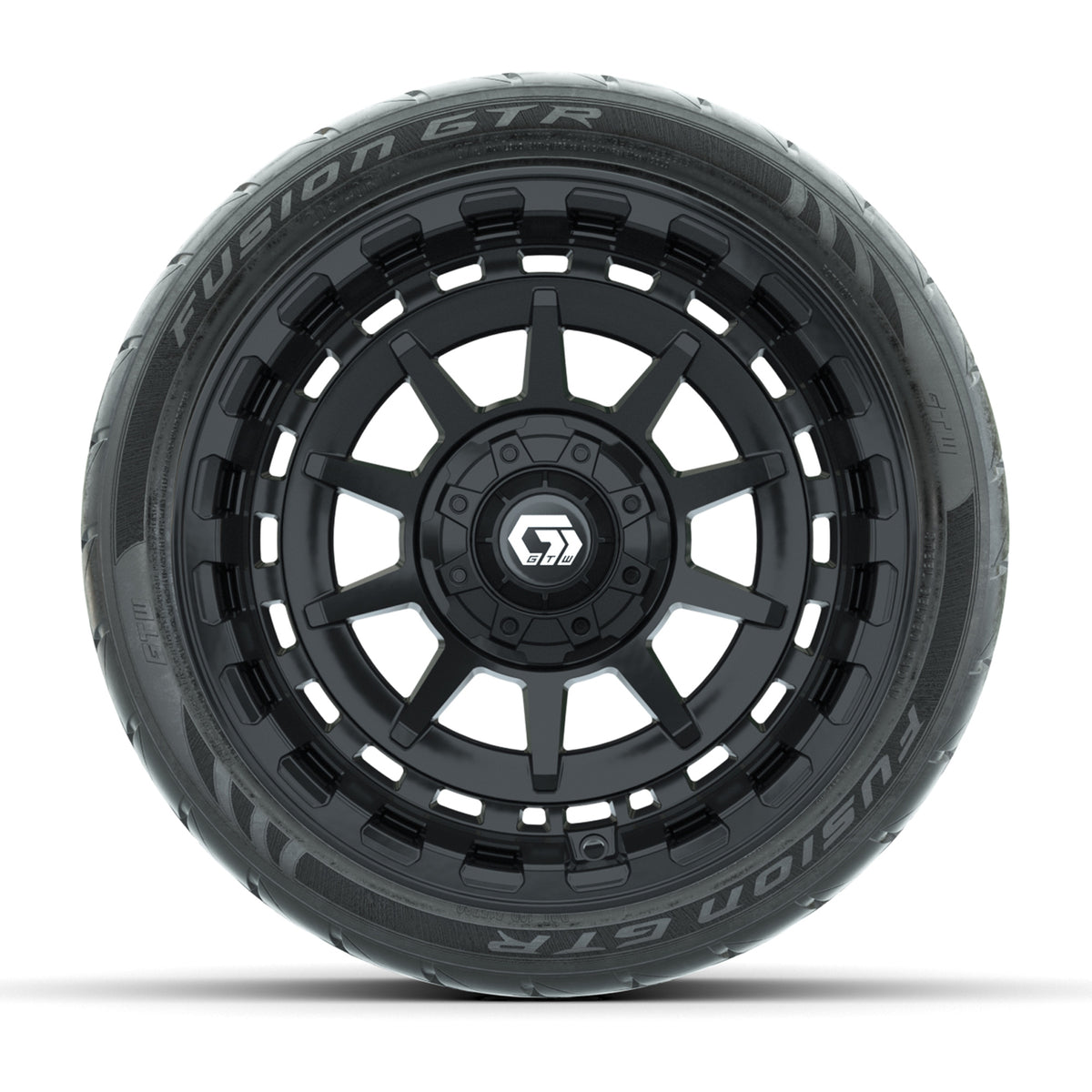 GTW® Barricade Gloss Black 14 in Wheels with 205/40-R14 Fusion GTR Steel Belted Street Tires Full Set