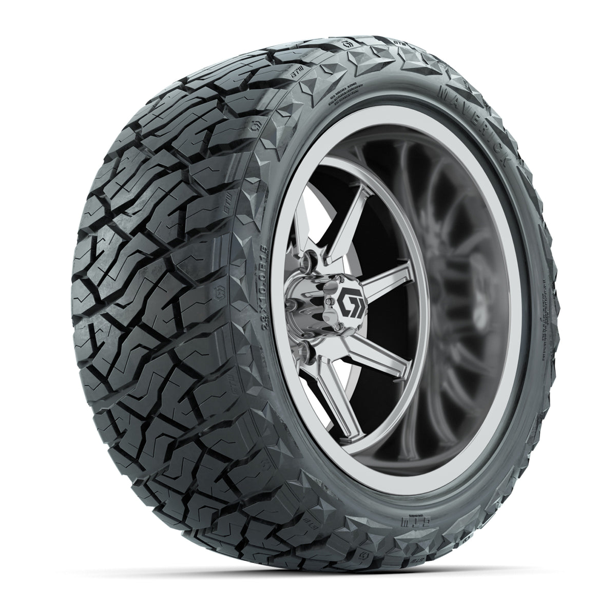GTW Reaper Chrome 15" Wheels with 23X10-R15 Maverick Steel Belted Radial A/T Tires - Full Set