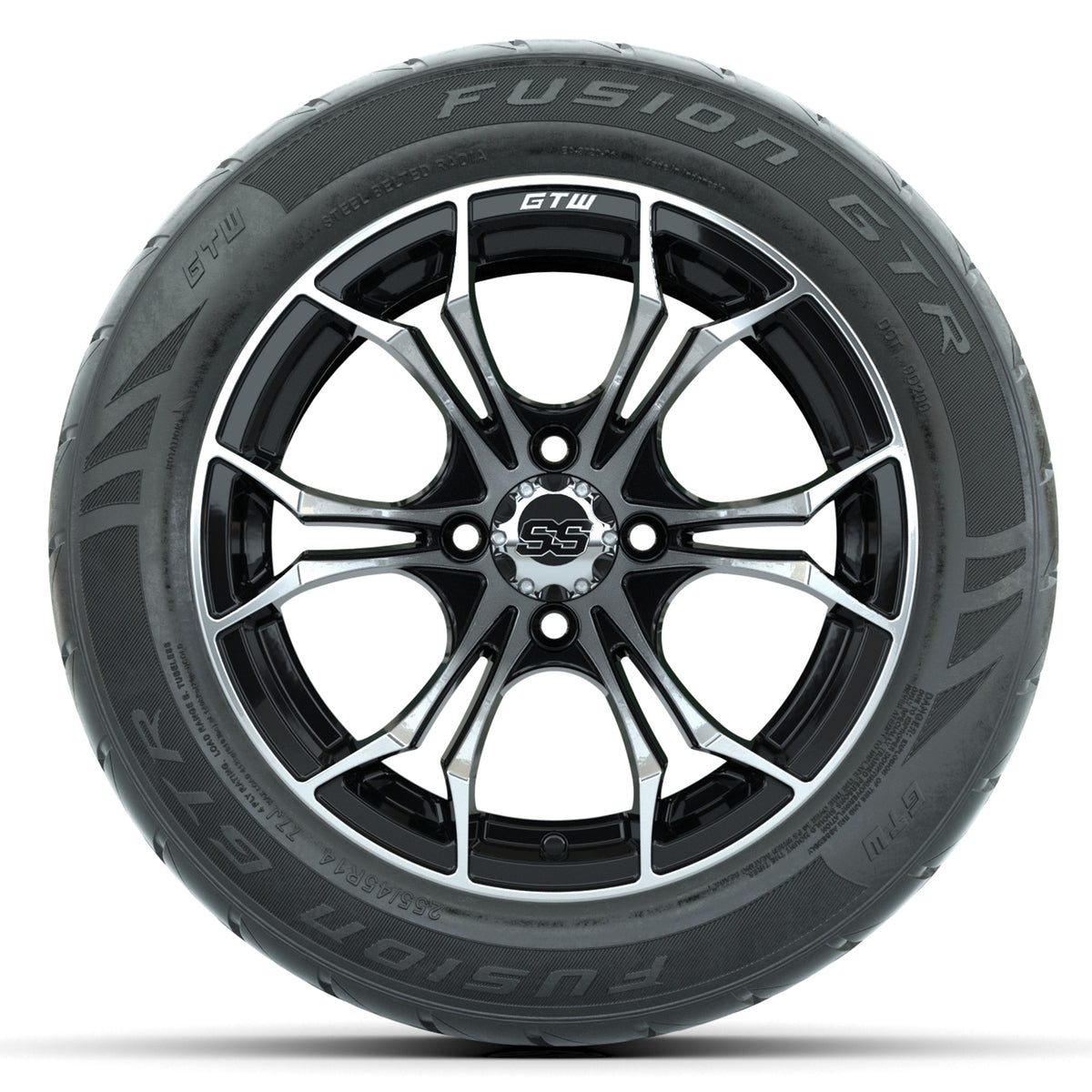 GTW Spyder Machined/Black 14" Wheels & 255/45-R14 Fusion GTR Street Tires – Set of 4
