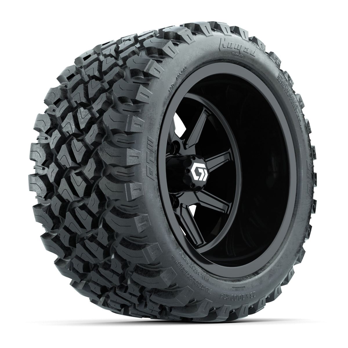 GTW Reaper Gloss Black 14" Golf Cart Wheels & 23X10-R14 Nomad Steel Belted Radial A/T Tires – Set of 4
