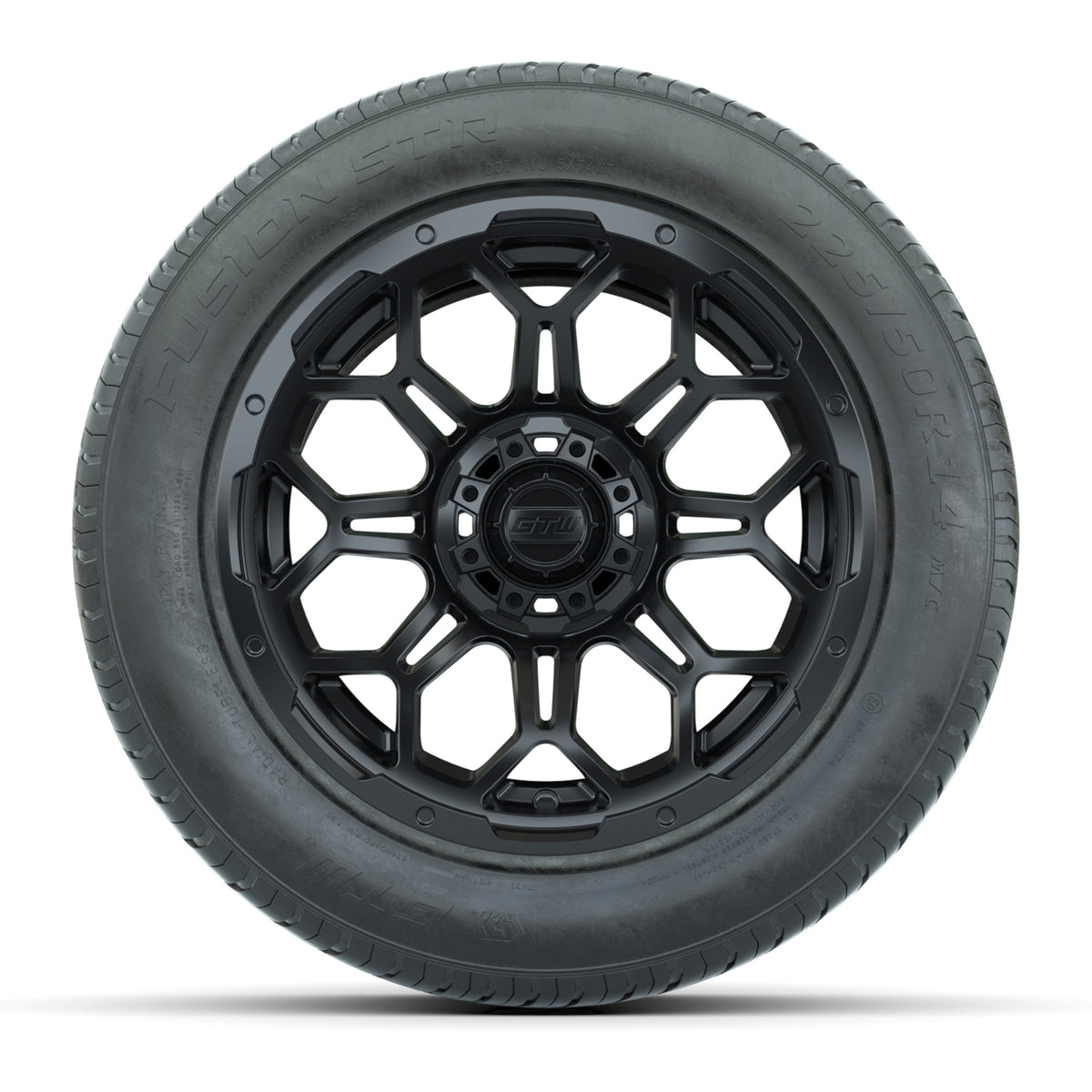 GTW® Bravo Matte Black 14" Wheels with 225/50-R14 Fusion STR DOT Approved Street Tires - Full Set