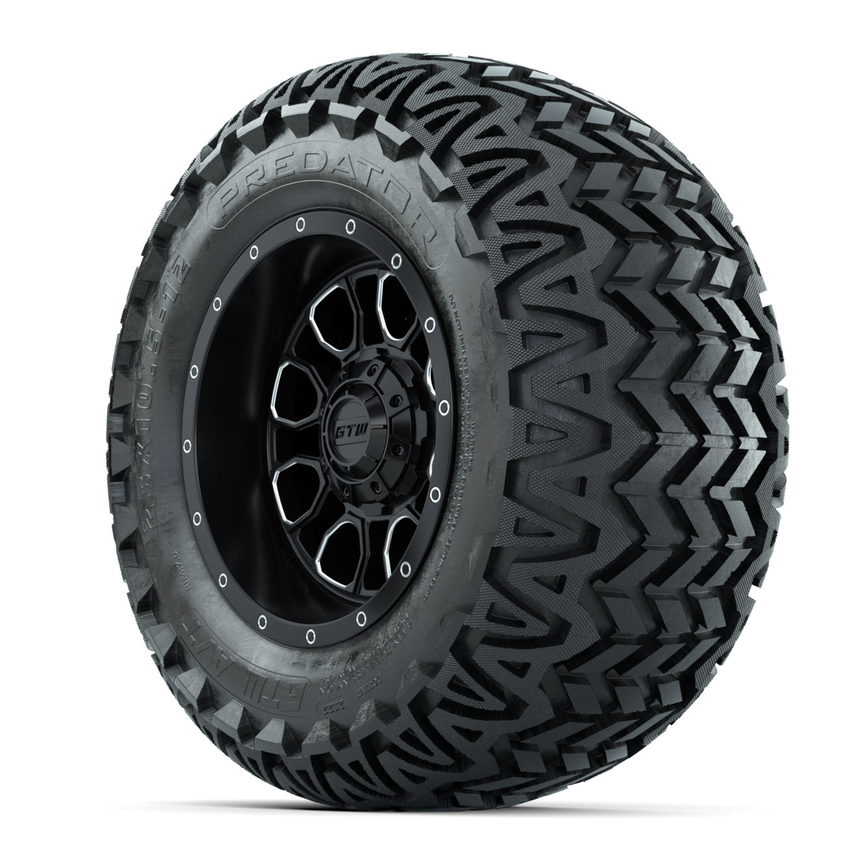 Set of (4) 12" GTW® Volt Machined & Black Wheels with 23x10.5-12 Predator All-Terrain Tires