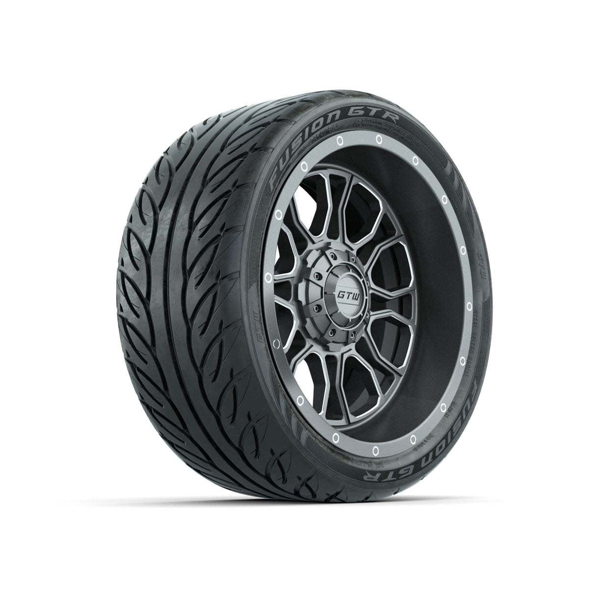 GTW Volt Gunmetal/Machined 14" Wheels with 205/40-R14 Fusion GTR Street Tires - Full Set