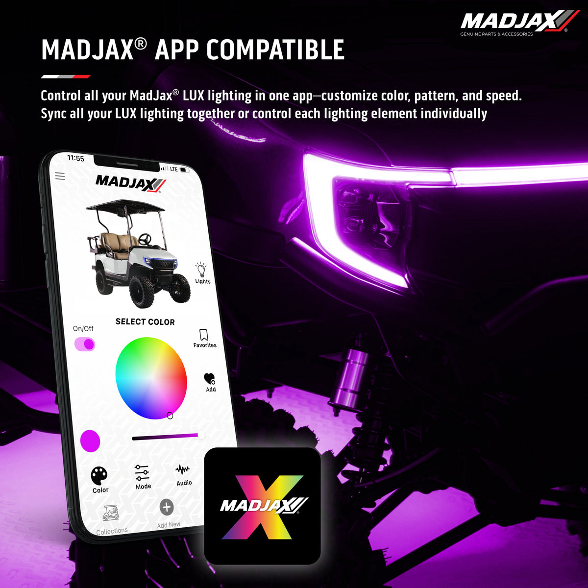 MadJax® LUX Underglow Expansion Kit - Add-On LED Strips for Golf Carts