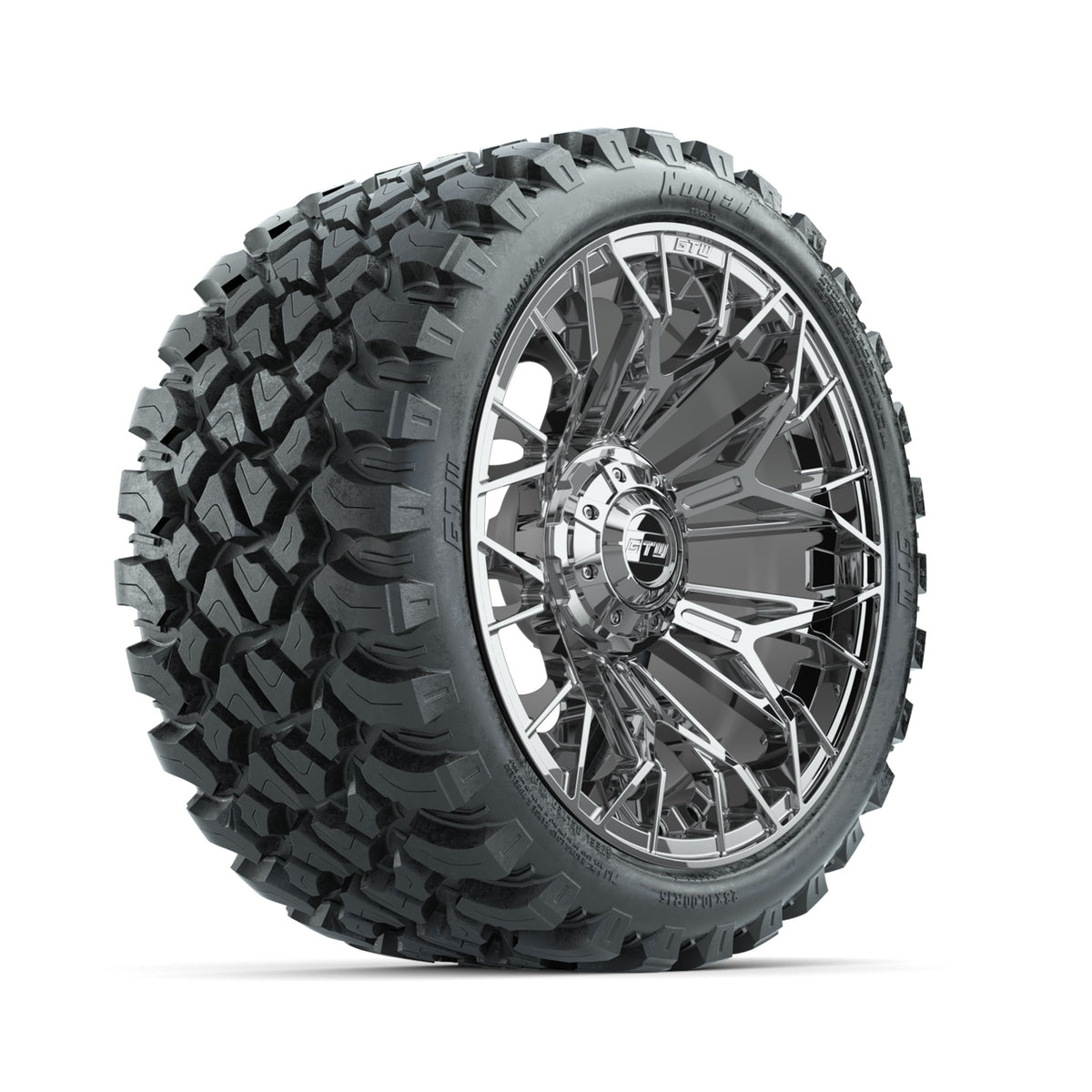 GTW® Stellar Chrome 15" Golf Cart Wheels with 23x10-R15 Nomad All-Terrain Tires – Set of 4