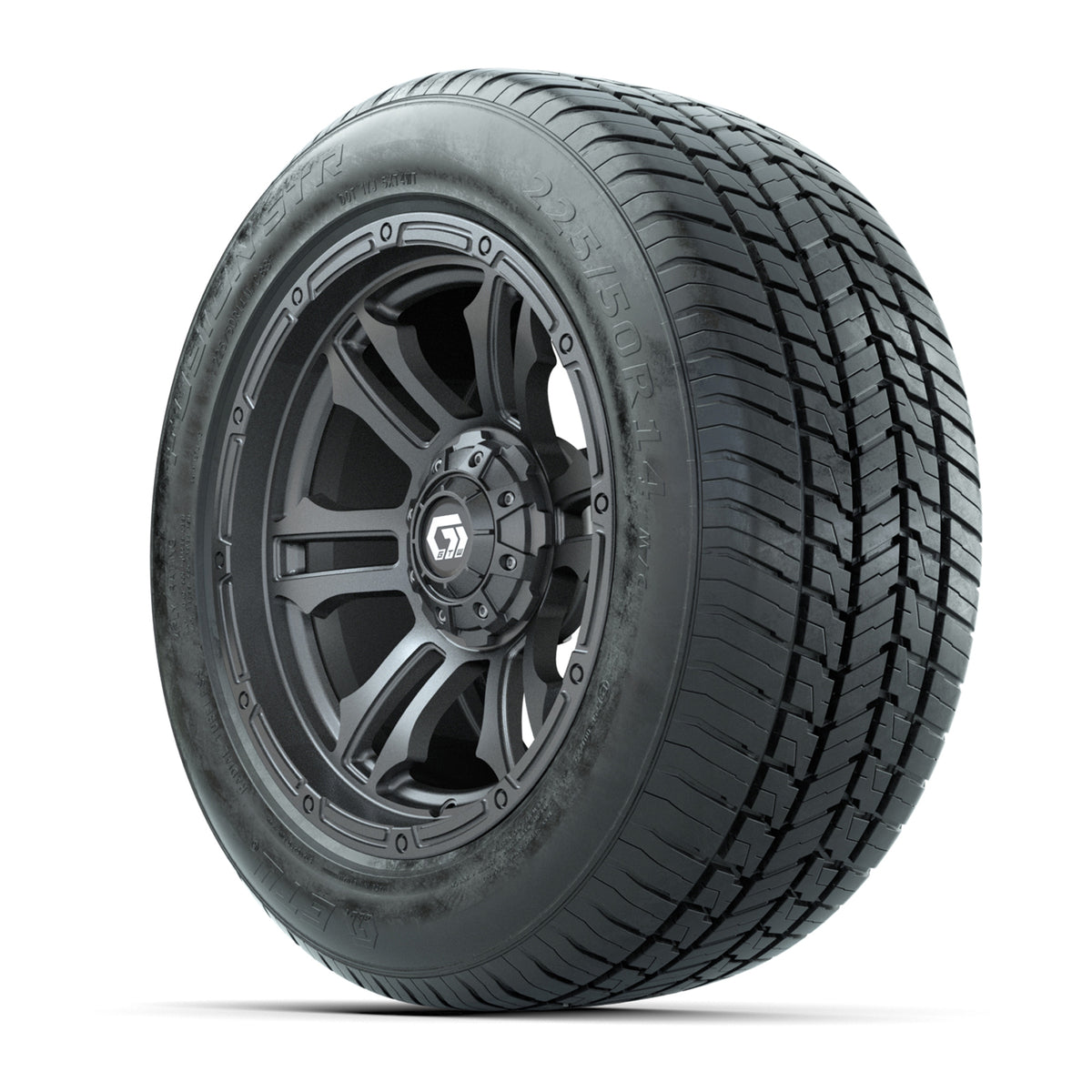 GTW® Shogun Gloss Gunmetal 14" Wheels with 225/50-R14 Fusion STR DOT Approved Street Tires - Full Set