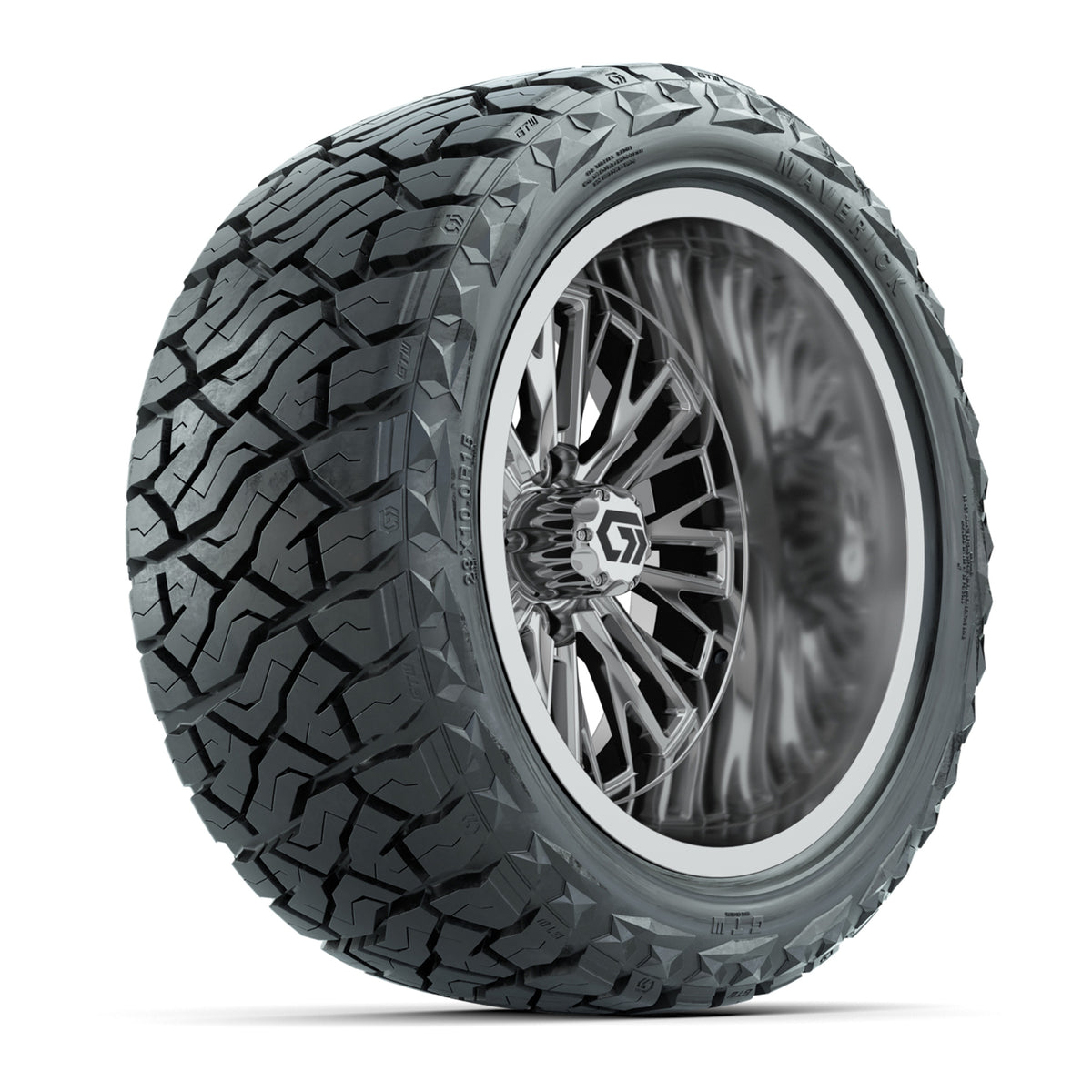 GTW Viper Chrome 15" Deep Dish Wheels with 23X10-R15 Maverick Steel Belted Radial All-Terrain Tires - Full Set