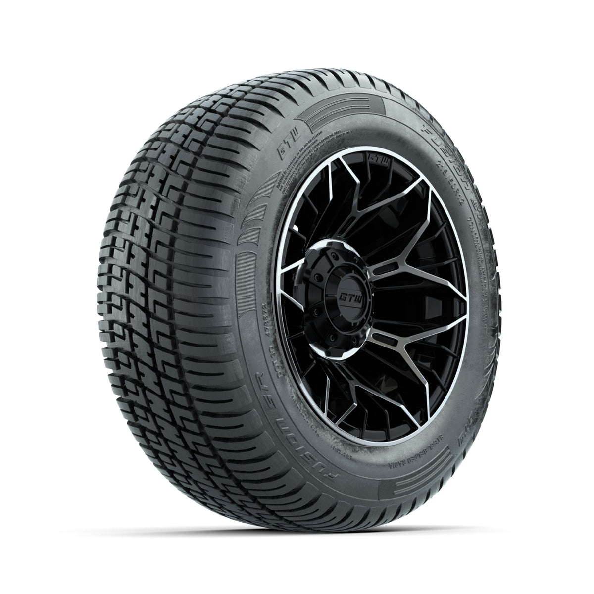 Set of (4) 12" GTW® Stellar Machined & Black Wheels with 215/50-R12 Fusion S/R Street Tires