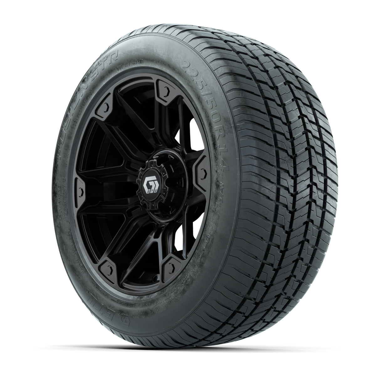 GTW® Graffiti Gloss Black 14" Wheels with 225/50-R14 Fusion STR DOT Approved Street Tires - Full Set
