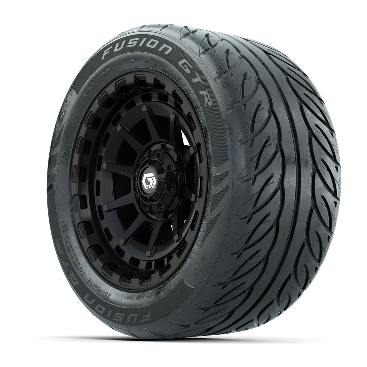 GTW Barricade Black 14" Wheels & 255/45-R14 Fusion GTR Street Tires – Set of 4