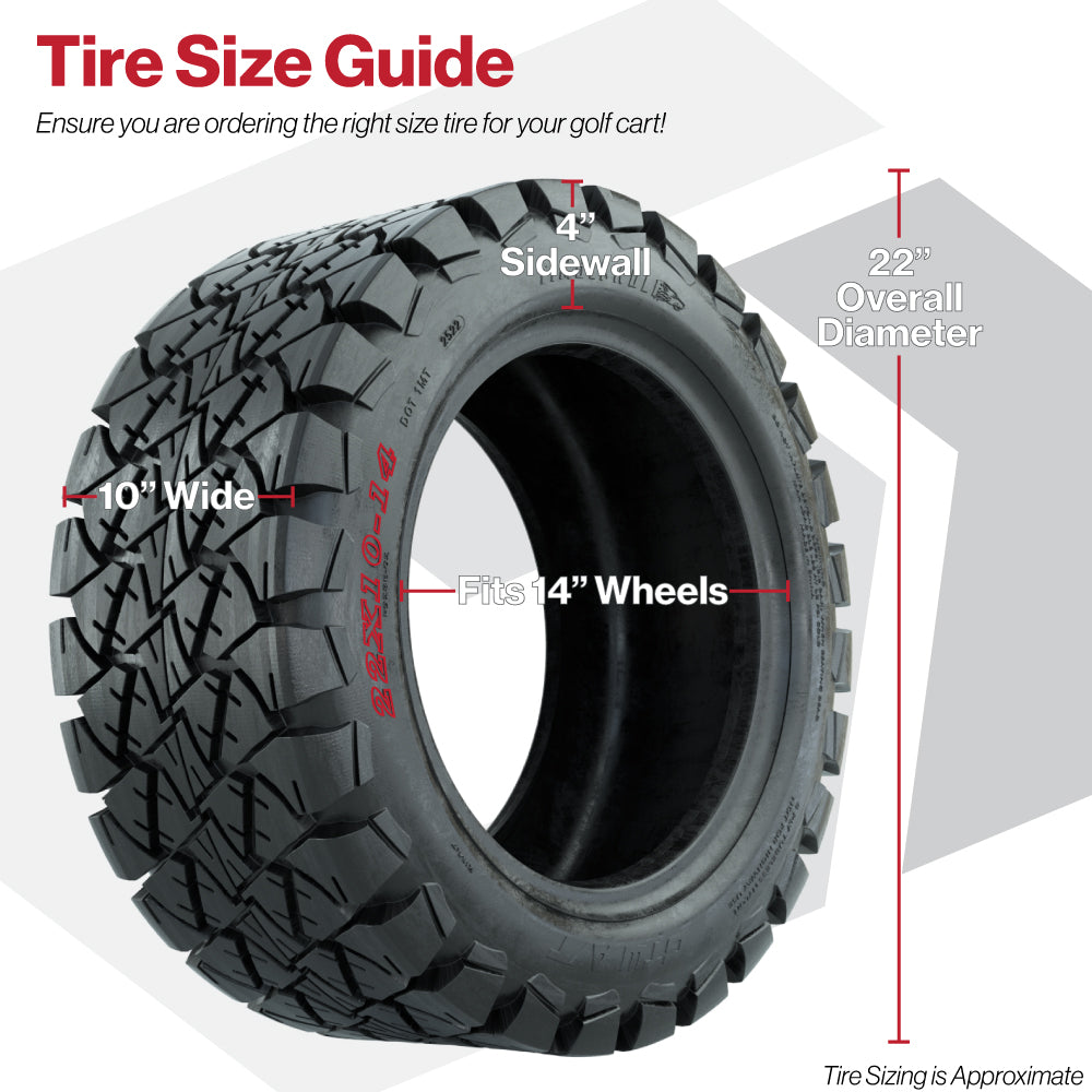 GTW Reaper Black & Machined 14" Golf Cart Wheels & 22X10-14 Timberwolf A/T Tires – Set of 4