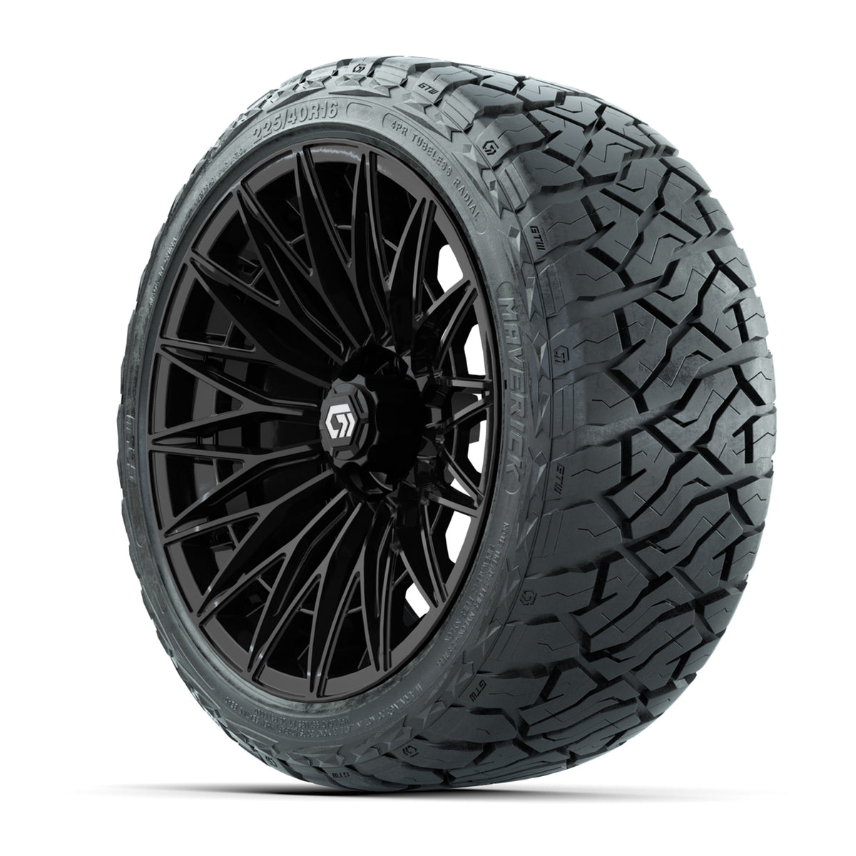 GTW 16" BLUR Gloss Black Golf Cart Wheels & 225/40R16 Maverick All-Terrain Tires