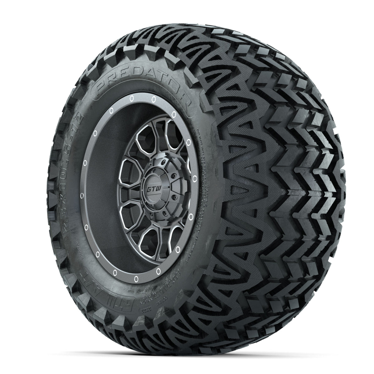 GTW Volt Gunmetal/Machined 12" Wheels with 23x10.5-12 Predator All Terrain Tires Full Set