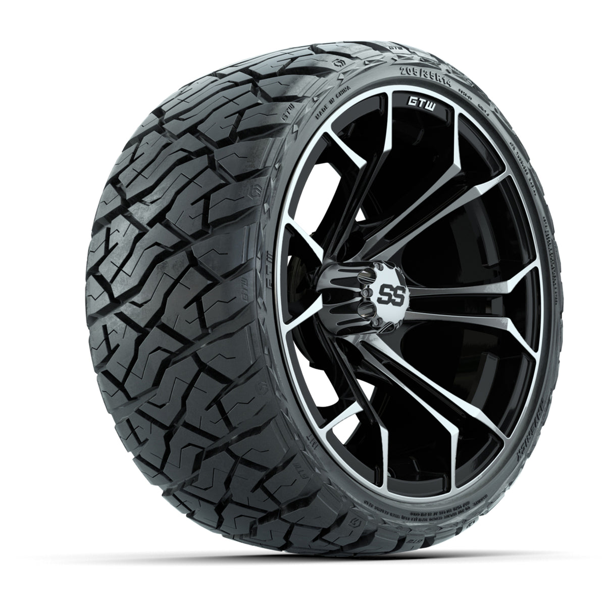 GTW Spyder Black/Machined 14 in Wheels with 205/35-R14 Maverick Low-Profile All-Terrain Tires – Full Set