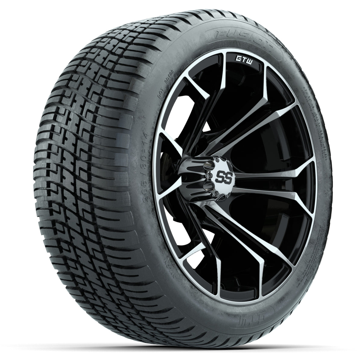 GTW Spyder Machined/Black 14" Wheels with 205/30-14 Fusion Street Tires Full Set