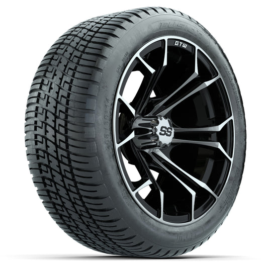 GTW Spyder Machined/Black 14" Wheels with 205/30-14 Fusion Street Tires Full Set
