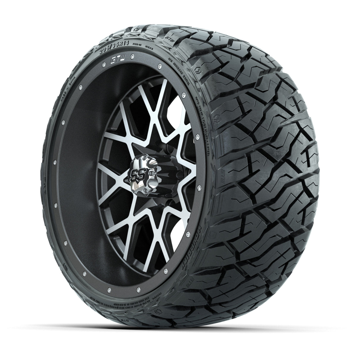 GTW Vortex Matte Gray/Machined 14" Wheels & 205/35-R14 Maverick Low-Profile AT Tires – Set of 4