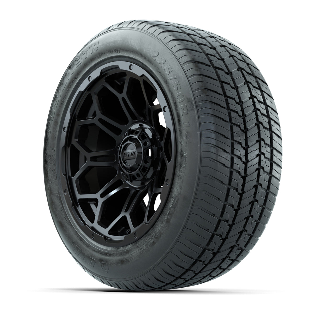GTW® Bravo Matte Black 14" Wheels with 225/50-R14 Fusion STR DOT Approved Street Tires - Full Set