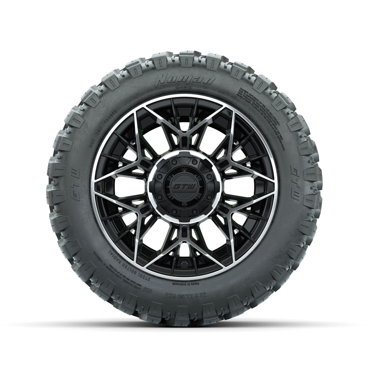 Set of (4) 12" GTW® Stellar Machined & Black Wheels with 22x11-R12 Nomad All-Terrain Tires