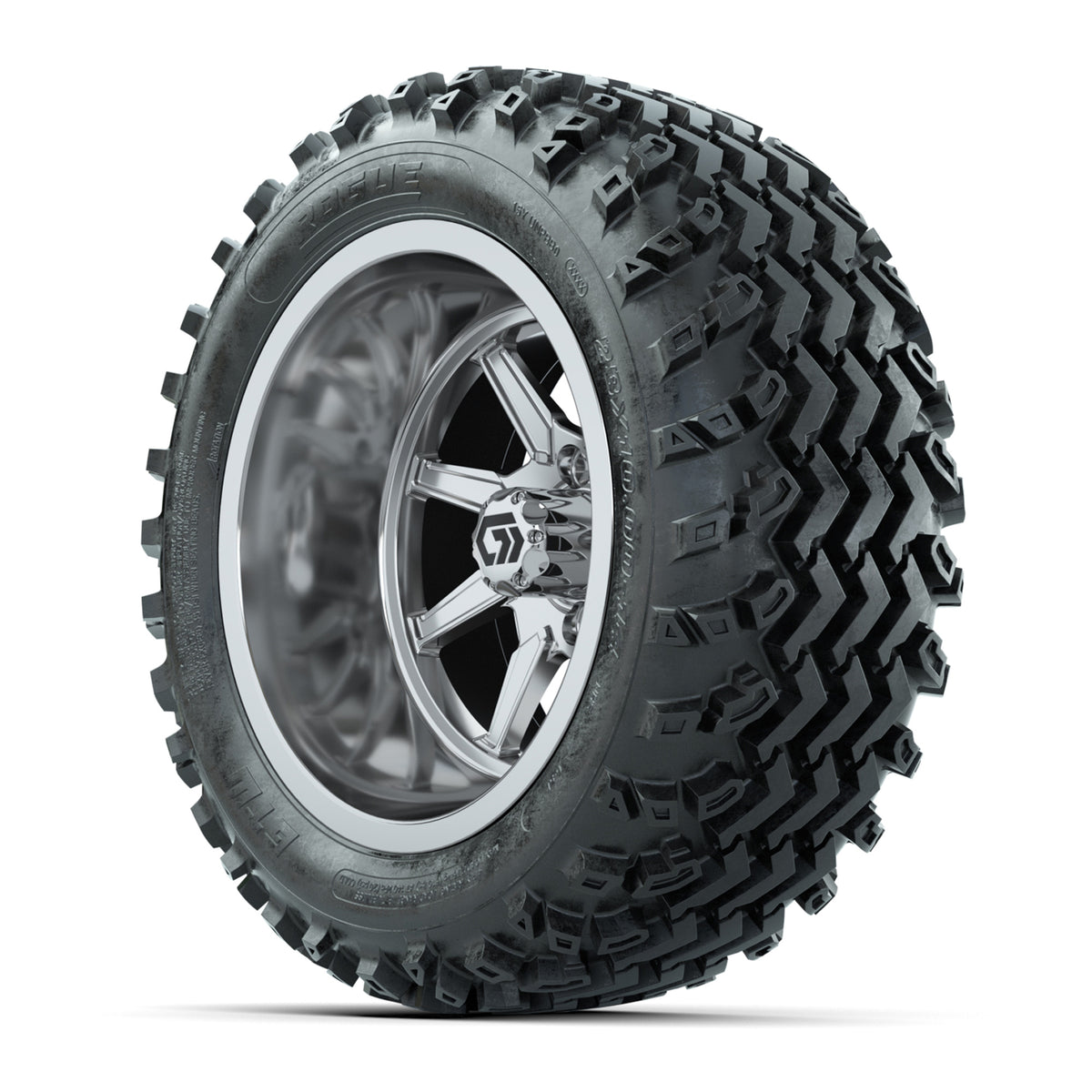 GTW Reaper Chrome 14" Golf Cart Wheels & 23X10-R14 Rogue A/T Tires – Set of 4