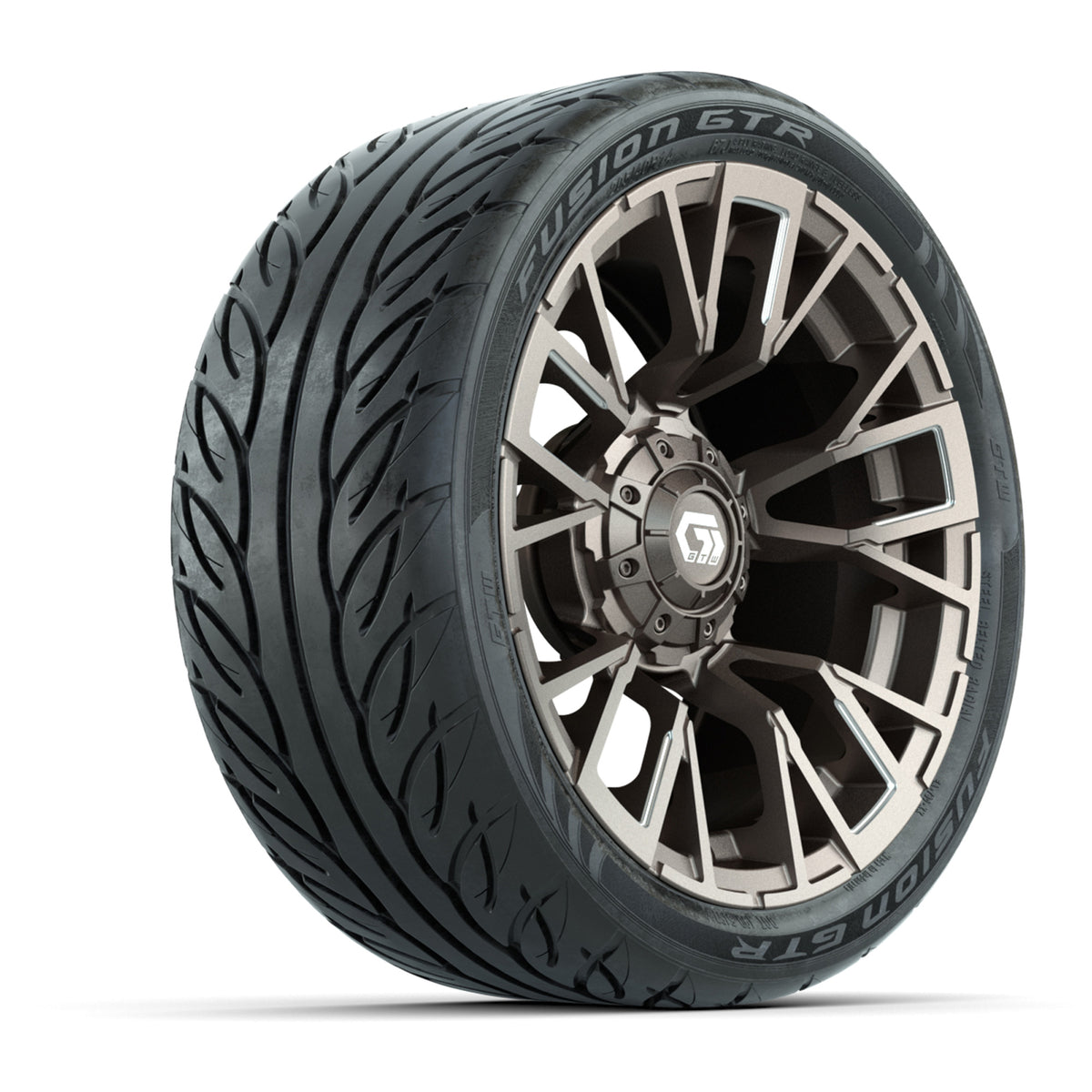 GTW® Vandal Satin Bronze/Machined 14 in Wheels with 205/40-R14 Fusion GTR Steel Belted Street Tires Full Set