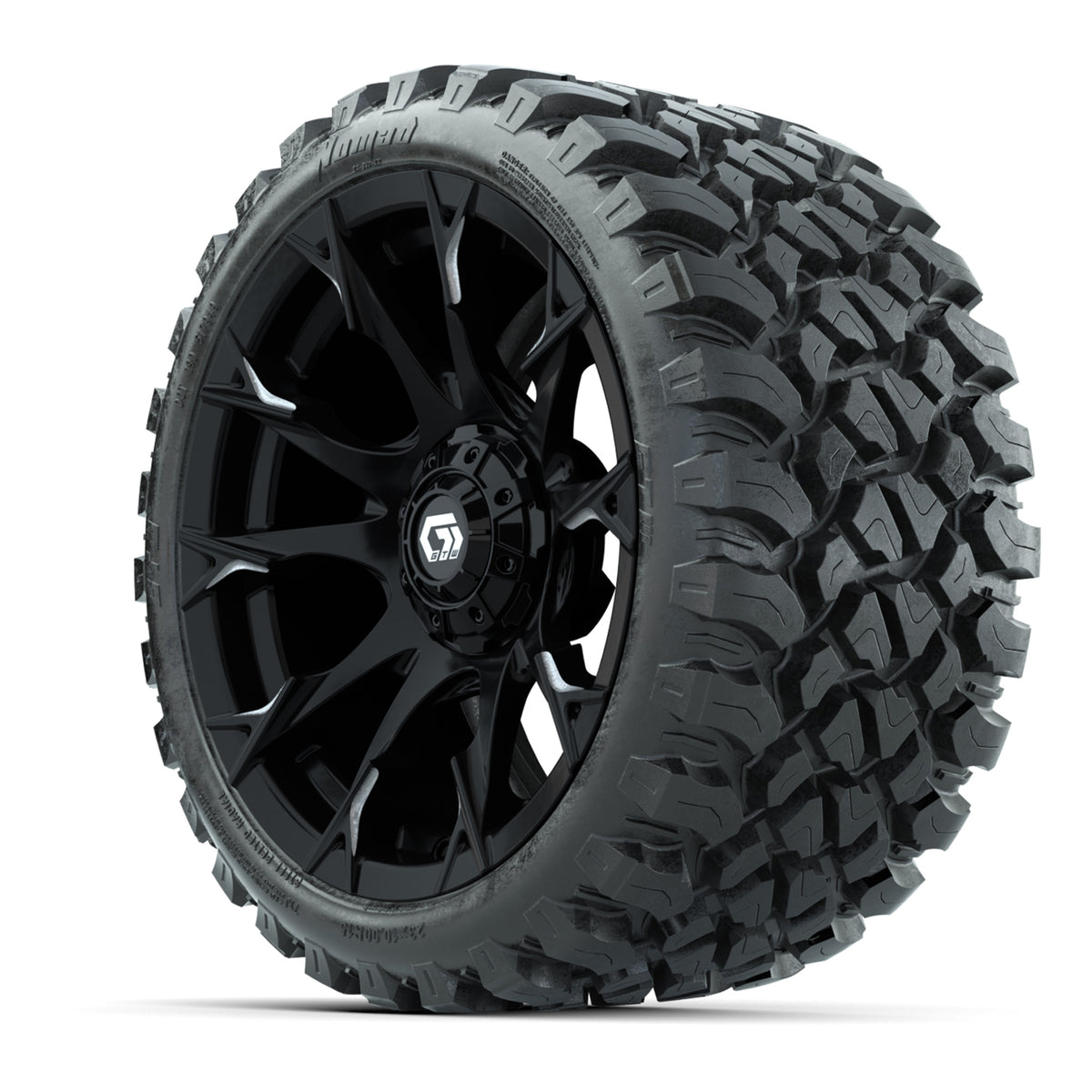 GTW Diablo Gloss Black/Machined 15" Wheels with 23x10-R15 Nomad All-Terrain Tires - Set of 4
