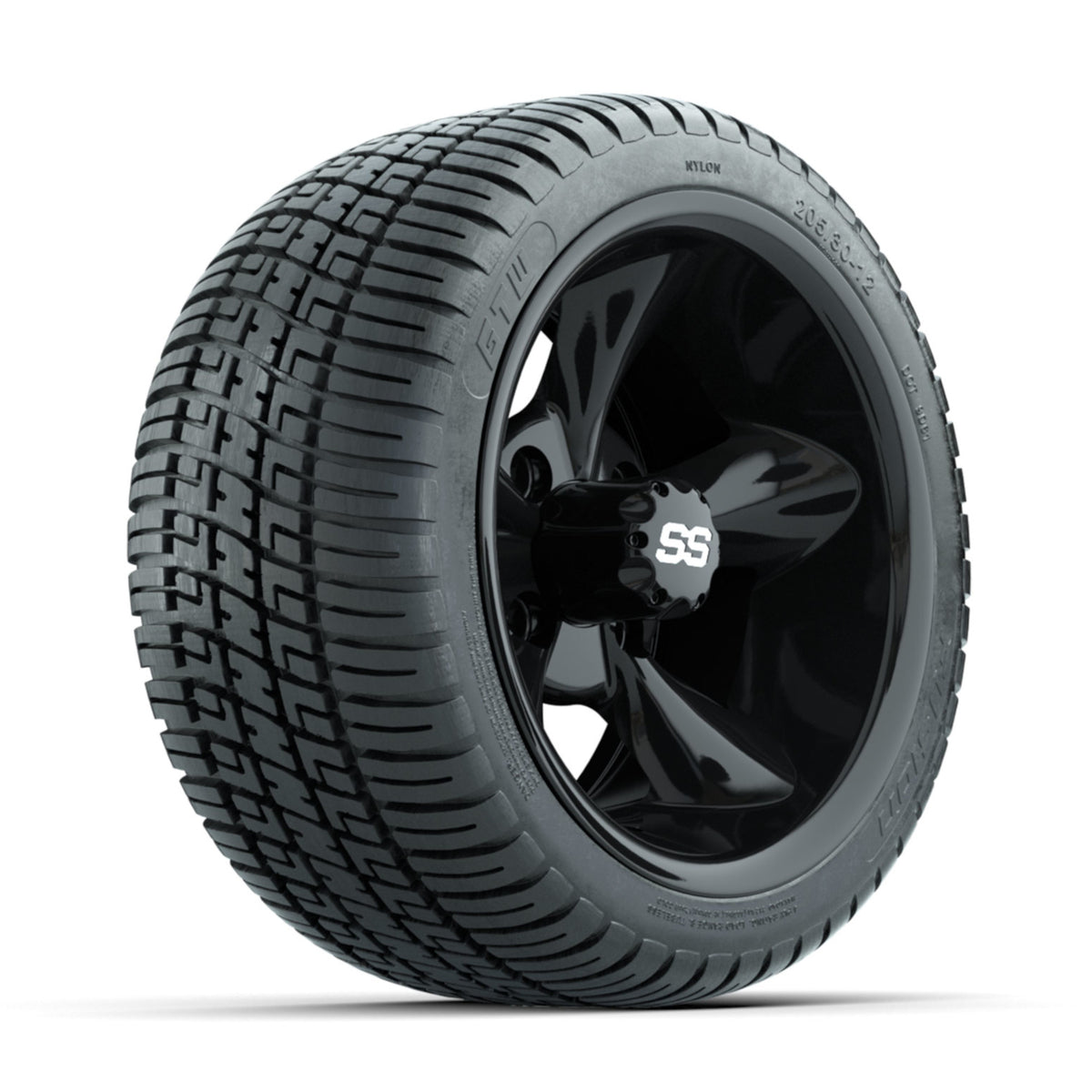 GTW Godfather Black 12" Wheels with 205/30-12 Fusion Street Tires Full Set